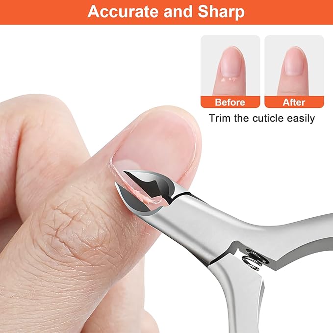 CGBE Cuticle Trimmer, 3/4 Jaw Extremely Sharp Cuticle Nippers, Professional Nail Cuticle Trimmer Tools, Non-slip Silicone Handle Cuticle Clipper for Nail Care Pedicure Manicure Nail (Orange)