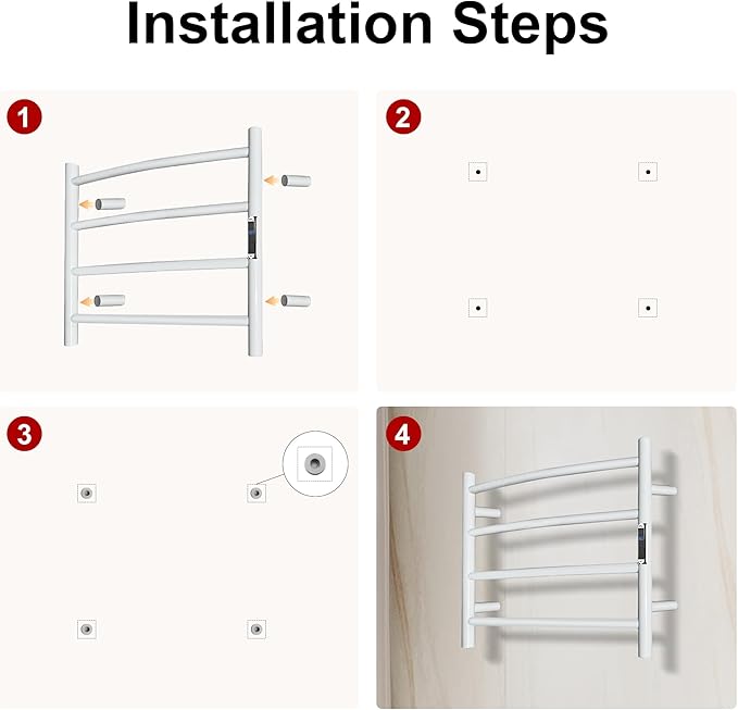 Towel Warmer with Built-in Timer Bathroom Wall Mounted Bath Towel Heater Plug-in Electric Heated Towel Rack Stainless Steel Curved Round Oil Rubbed Drying Rack 16.54x23.62x5.51 inches White