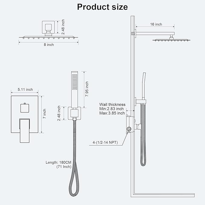 FPXRNG Black Shower Faucet Set, Rainfall Shower System with Square Shower Head and Handle Set, Wall Mounted Shower Fixtures, Full Metal Trim Repair Kit 10 inch Matte Black (With Shower Valve)