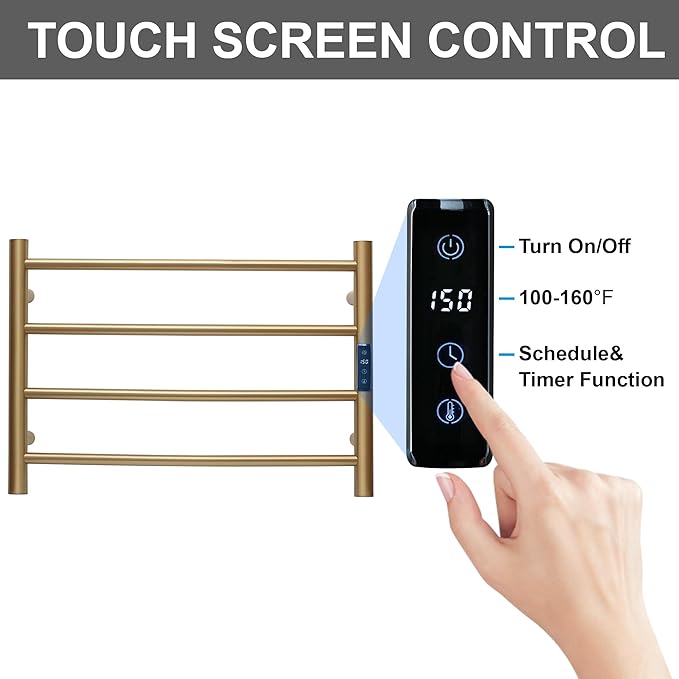 Electric Towel Rack with Voice Control for Alexa & Google Home,TUYA - Wall-Mounted Bathroom Heating Towel Warmer,Plug-in,Stainless Steel Material,16.54x23.62x5.51 in,Gold，4 Bars