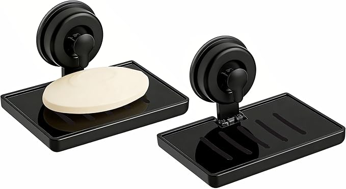 SUOXING 2 Pack Bar of Soap Holder for Shower with Suction Cup,Rustproof Wall Mounted Acrylic Shower Soap Rack & Caddy for Bathroom,Bath,Kitchen,Plastic Self Draining Soap Holder and Soap Shelf,Black