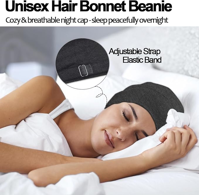 Sleep Cap Bonnet for Sleeping Black Women, Adjustable Cooling Ice Silk Lined Bonnet for Curly Braids Hair Cover Beanie Hat
