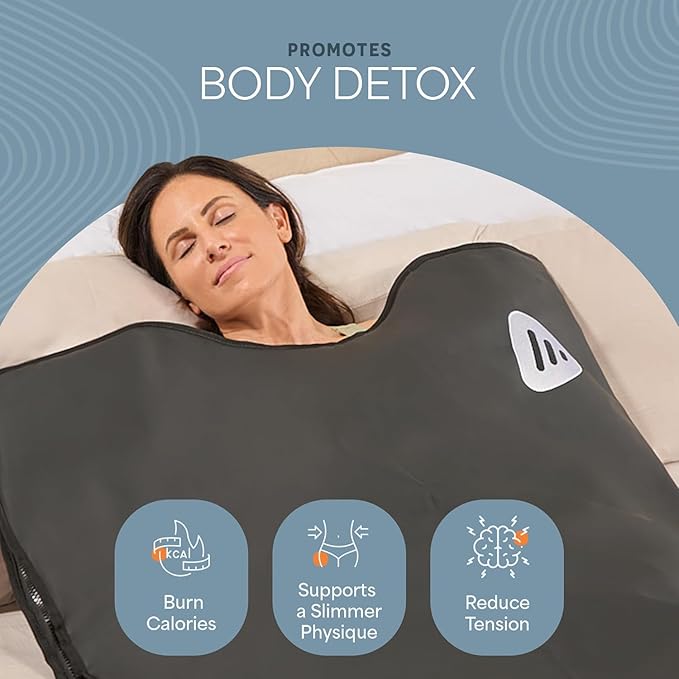 LifePro RejuvaWrap Infrared Sauna Blanket for Detox & Relaxation – Low EMF Carbon Fiber Heating, 9 Temp Levels, 5 Colors – Portable Sauna Blanket Infrared with Waterproof Interior & Carry Bag