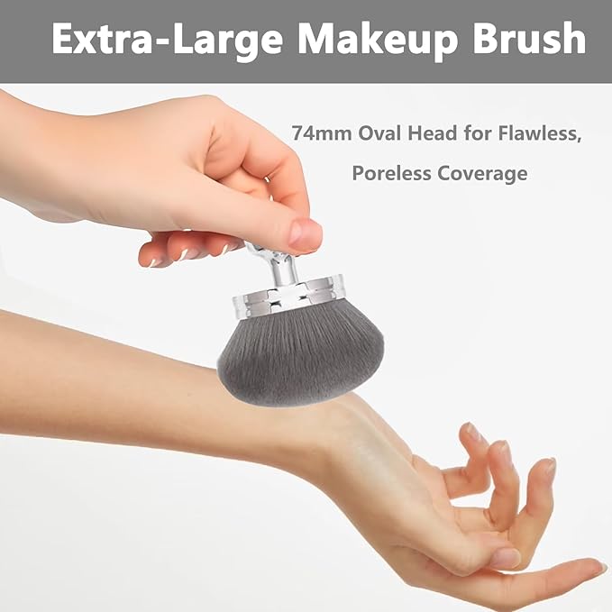 Body Makeup Brush Extra Large Oval Self Tanning Brush Multipurpose 74mm Wide-Headed Self Tanner Kabuki Sunscreen Brush for Legs Body Sunless Tan Streak Free Applicator(Sliver)