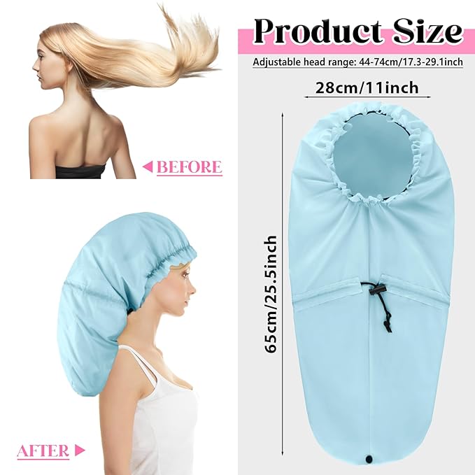 2 Pcs Large Shower Cap for Braids, Extra Long Shower Cap for Women Long Hair & Locs, Waterproof Hair Bonnets for Dreadlocks Drawstring Bath Caps for Women & Men (Pink, Light Blue)