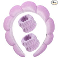Luckybear Spa Headband for Washing Face, Velvet Makeup, Bubble Skincare With Face Wash Wristbands, Sponge Puffy for Women Skin Care - Purple