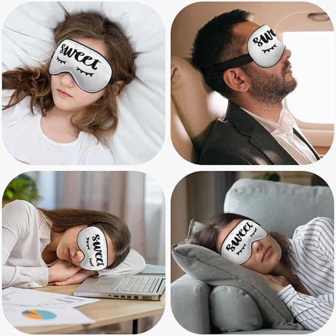 Sweet Dreams Eye Mask Sleeping Mask Cute Eyelashes White Sleep Masks Silky Soft Eye Cover for Women Men Shading Blindfold for Air Travel Sleeping