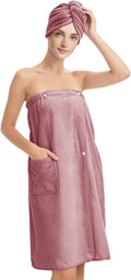Women’s Adjustable Spa Wrap Towel Set, Microfiber Body Wrap Bathrobe with Matching Hair Towel, Super Absorbent & Quick Dry Shower Wrap for Home, Gym, Pool – Purple(Purple)