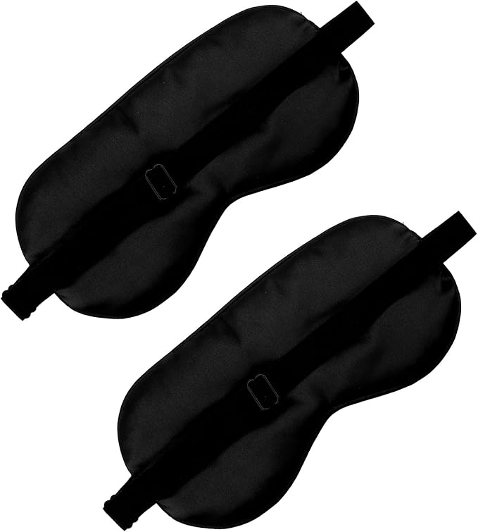 2 PCS Black Satin Sleep Masks, Adjustable Silk Eye Mask for Sleeping, Eye Sleep Shade Cover, Blind Folds Soft Breathable Blindfold for Play Party Games Airplane Travel Essentials Cover Gifts