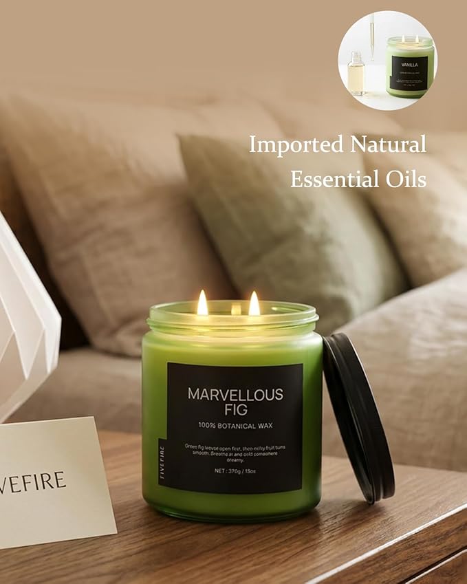 Fig Tree Home Scented Candles, 13oz Organic Soy Wax, 76-Hour Clean Burning, Natural Candles Non Toxic, Earthy & Fruity Scent for Relaxation, Aromatherapy Housewarming Candle for Men Women