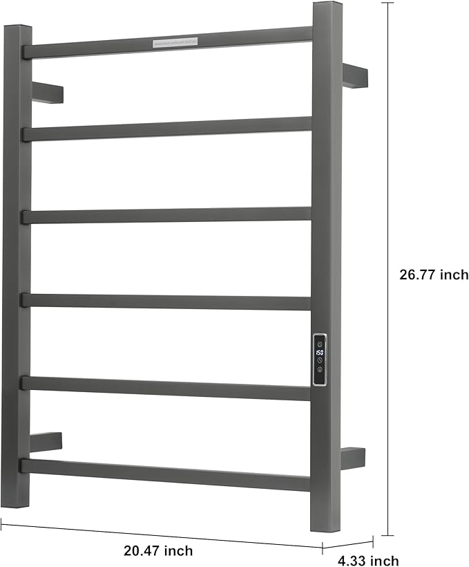 Heated Towel Racks for Bathroom, Wall Mounted Electric Towel Warmer Racks with Timer & Temperature Control, Stainless Steel Towel Heater for Bathroom (Square-Gunmetal Grey 6 Bars)