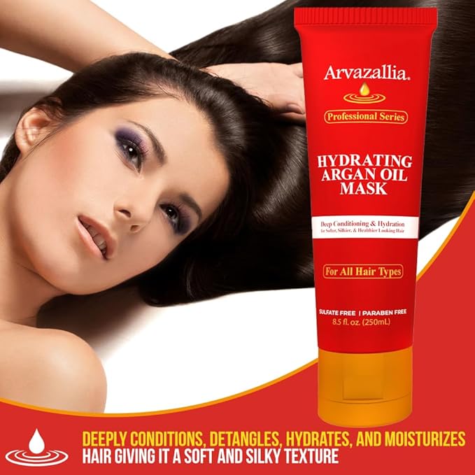 Arvazallia Hydrating Argan Oil Hair Mask and Deep Conditioner for Dry or Damaged Hair (8.5 oz Tube)