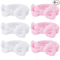 Casoty Spa Headband, 6 Pcs - Soft Coral Fleece Hair Band for Face Washing, Skin Care, Makeup, Shower, Yoga, with Bow Knot, One Size Fits All, Good Elasticity