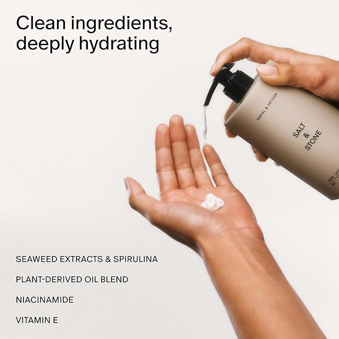 Salt & Stone Body Lotion for Women & Men | Bergamot & Hinoki | Hydrates, Nourishes & Softens Skin | Restores Dry Skin | Fast-Absorbing | Cruelty-Free & Vegan | 15.2 fl oz