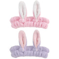 musejoy 2 Pcs Headband Bunny Ears Headband Cute Spa Headbands for Washing Face Skincare Makeup Headbands for Women Girls Trendy Stuff Present Soft Coral Fleece Hair Accessories(Pink+Purple)