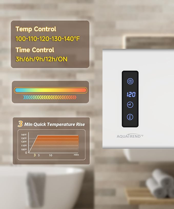 Hot Towel Warmer, Small Towel Warmer Rack Wall-Mounted, LED Control with Built-in Timer & Temperature, 17.7" x 5.1", Max 140°F, Plug-in, Fast Heating, Brushed Silver