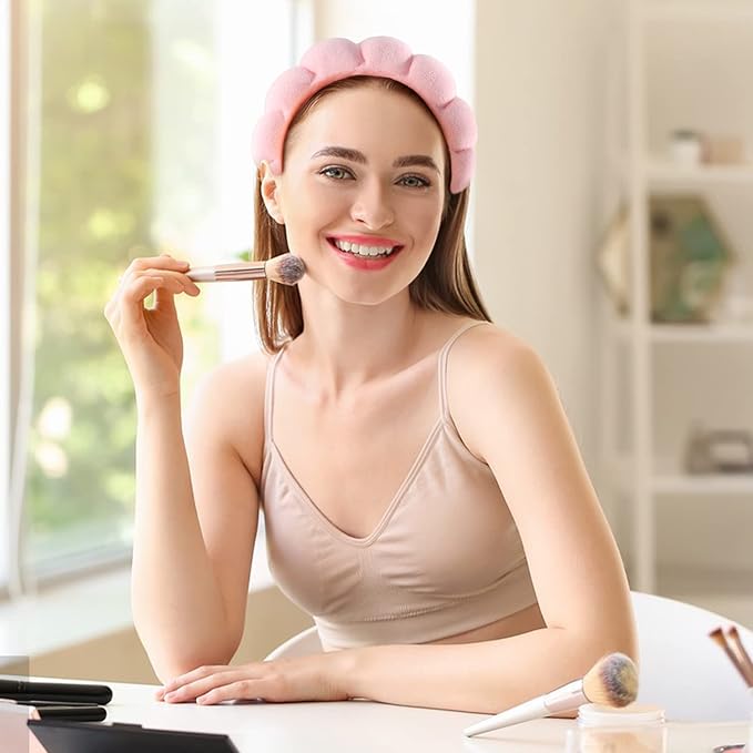 WSICSE Sponge Pink Spa Headband for Washing Face, Skincare Headbands Puffy Padded Keep Hair Dry Get Ready Hairband Spa Gifts for Mom