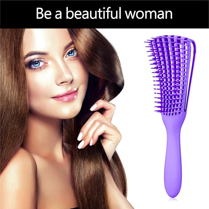 Detangling Brush for Afro American/African Textured 3a to 4c Kinky, Wavy, Curly, Coily Hair - Scalp Massaging Knot Remover Comb for Women's Wet, Dry, Oily, Thick or Long Hair (3 pcs, Purple-B-P)