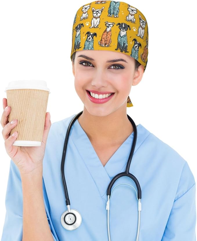 Alligator Ice Cream Working Cap, Scrub Cap with Sweatband, Adjustable Tie Back Hat Breathable Headgear for Women/Men
