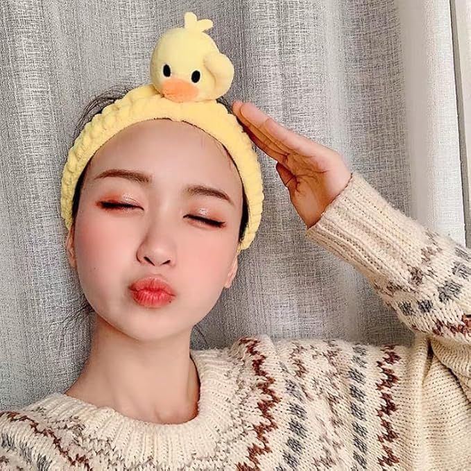Funny Cat Headband for Women, Cute Animal Duck Frog Dinosaur Snail Kawaii Spa Headband Hair Accessories for Washing Face Shower Sports Beauty Skincare (Style 1)