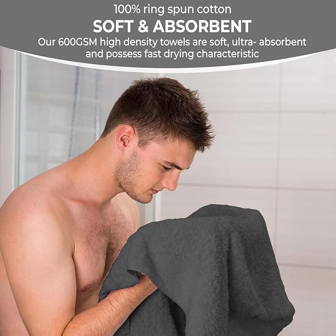 KAHAF COLLECTION 6 Pack Bath Towels Set (27 x 54 Inches) 100% Ring Spun Cotton, Lightweight, Quick Dry, Highly Absorbent Towels (Grey, (27x54) Inches)