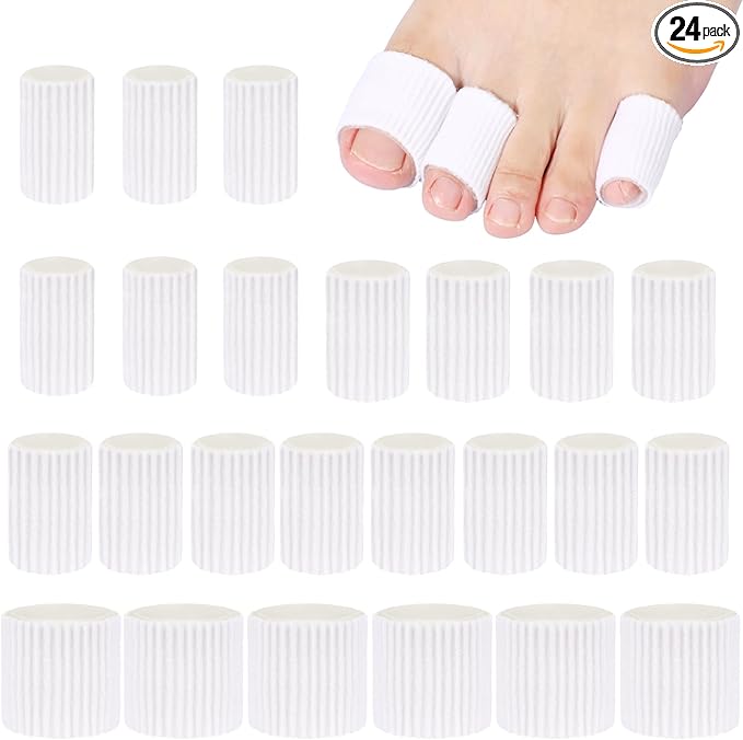 Blulu 24 Pieces Toe Tubes 0.98 Inches Cushion Tube Corn Pads for Toes Sleeves Soft Gel Protectors for Cushions Corns Blisters Calluses 3 Size (White,Assorted Sizes)