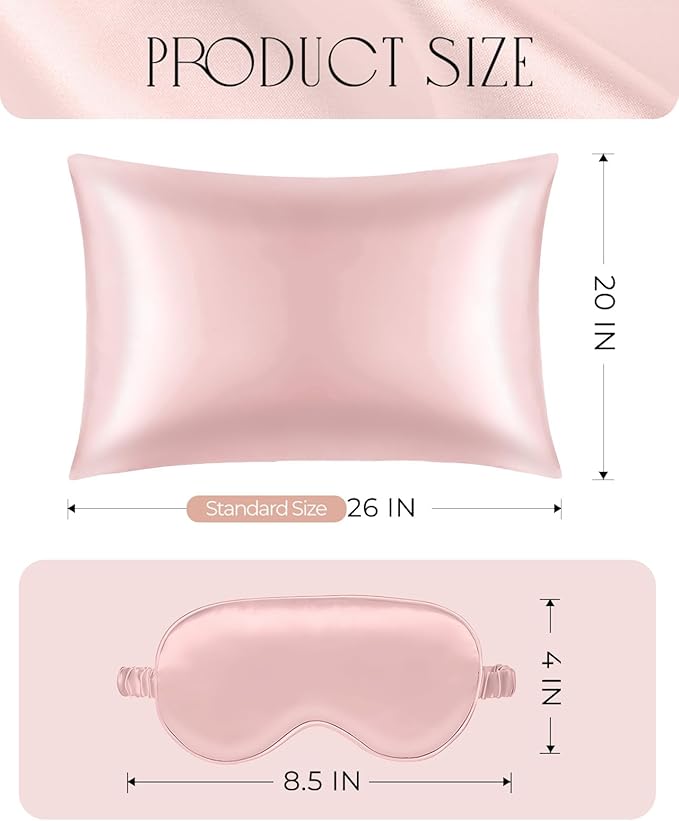 Miss Adola 1Pack Mulberry Silk Pillow Case for Hair and Skin Standard 26"x20" Silk Pillowcase with Eye Mask & Scrunchie Soft Silk Pillowcase Sleeping for Women, Wife, Female - Blush Pk