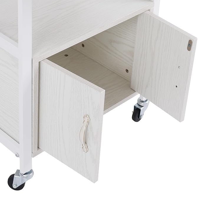 Salon Trolley Cart with Wheels, Mobile Utility Storage Cabinet with 1 Drawer & Shelves, 165lbs Load Capacity Rolling Cart for Beauty SPA Nail Salon, White