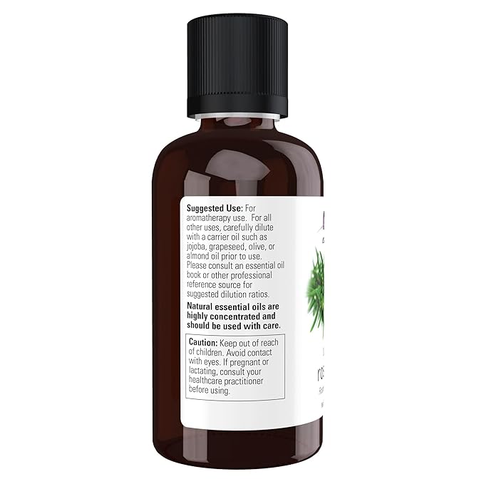 NOW Essential Oils, Rosemary Oil, Purifying Aromatherapy Scent, Steam Distilled, 100% Pure, Vegan, Child Resistant Cap, 2-Ounce