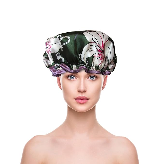 Shower Cap for Women,1 Pcs Shower Hat Waterproof-Double Layer-Reusable Elastic Bath Caps for Girls Spa Home Use,Hotel and Hair Salon …