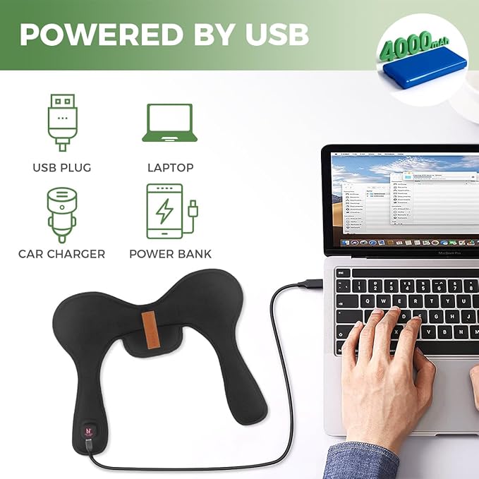 Cordless Electric Heating Pad for Neck and Shoulder, Portable Heated Neck Wrap with 3 Heating Levels, 4000mAh Rechargeable Small Thin Mini Heated Brace 30Mins Auto-Off(Black)