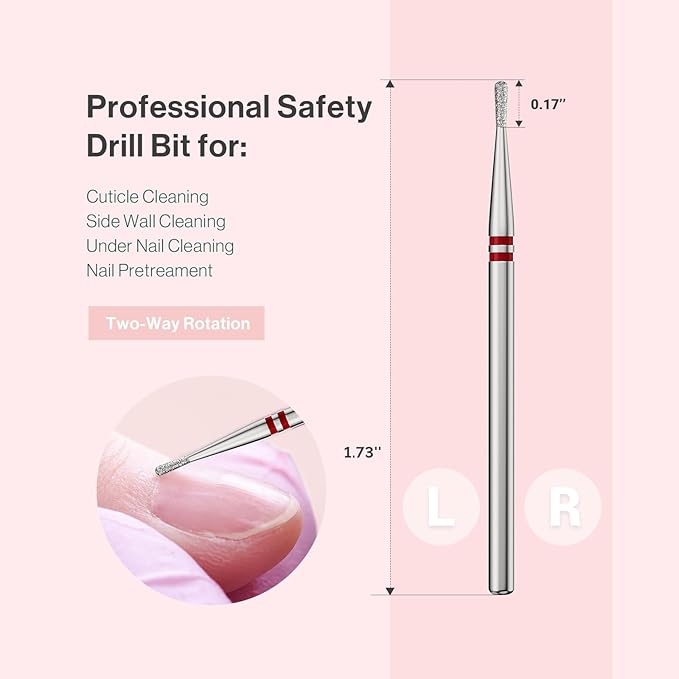 MelodySusie 1.2mm Pear Shape Cuticle Clean Nail Drill Bit 3/32'', Professional Safety Carbide Diamond Under Nail Cleaner for Cuticle Dead Skin Nail Prepare, Beginners Bits, Series Bit-S, Fine