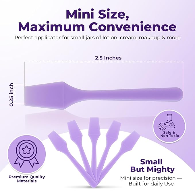 Kopperko Mini Face Spatula (2.5", 100 Pack) - Small Foundation Spatula for Skincare, Creams, & Crafts | Plastic Face Lotion Applicator Tool for Mixing, Cosmetic, Face Mask | Purple