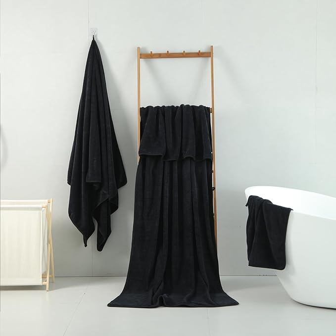 2 Pack 40"x 80" Extra Large Bath Towel Sheet Set, Oversized Bath Sheet Towels for Adults Soft Highly Absorbent Quick Dry Towels Set for Bathroom Hotel Spa Black