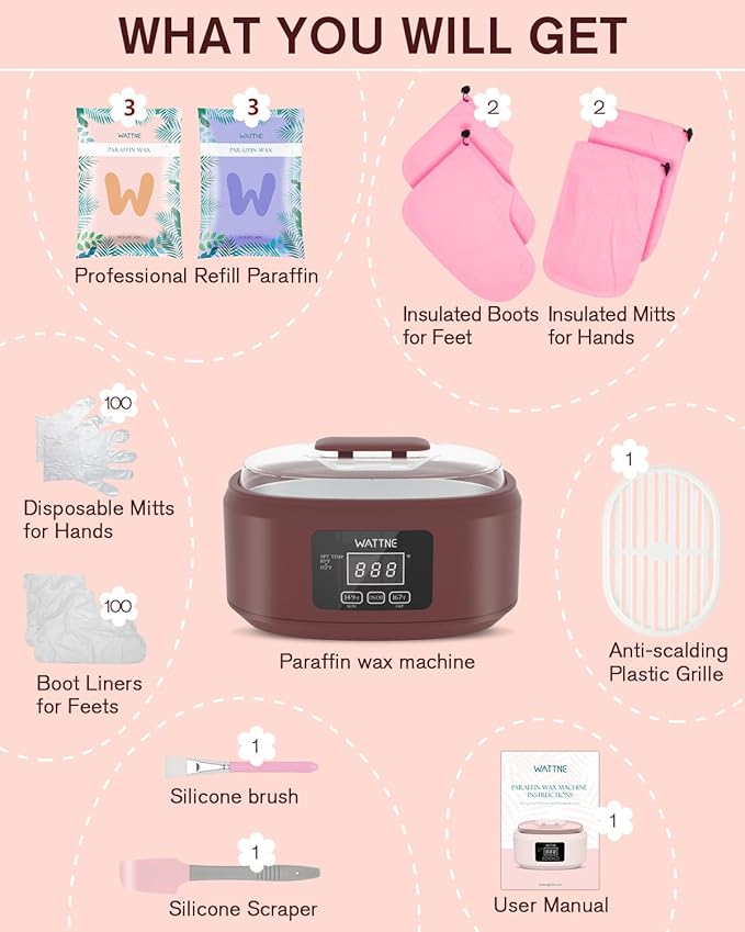 Paraffin Wax Machine for Hand and Feet -Paraffin Wax Warmer Moisturizing Kit Auto-time and Keep Warm Paraffin Hand Wax Machine for Arthritis (Wine Red)