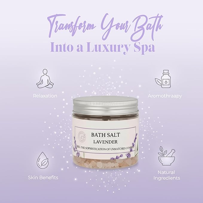 Himalayan Bath Salt with Lavender Petals, Essential Oil & Epsom Salt– 170 Grams, Detox & Wellness