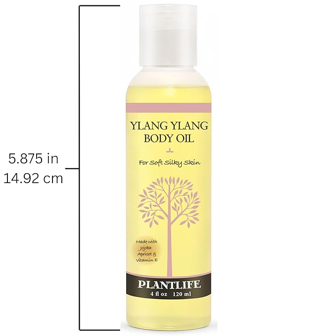 Plantlife Ylang Ylang Body Oil - Moisturizing Natural Body Oil for All Skin Types - Nourishing Dry Skin and Making It Feel Soft and Silky for Women & Men - Bath, Body & Massage Oil - 4oz