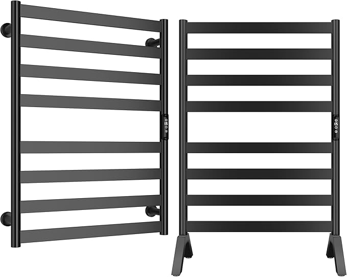 Paraheeter Wall Mounted & Freestanding Heated Towel Rack for Bathrooms. Electric Towel Warmer Rack Heater, Stainless Steel Black.