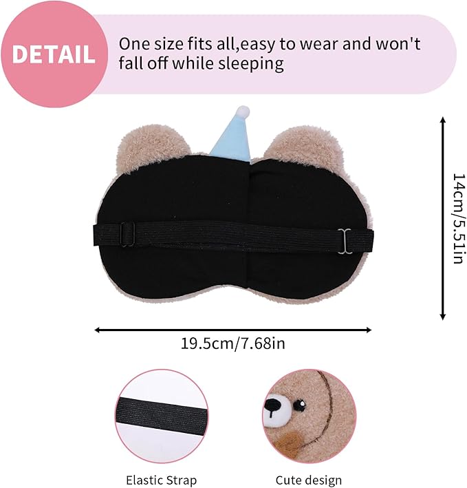 PERFECTSIGHT Sleep Eye Masks, Cute Sleep Eye Cover Lightweight Adjustable Eyeshade Mask Cover for Women Men Sleep Travel Nap, Cake Bear