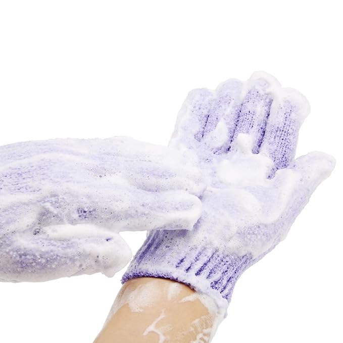 Exfoliating Shower Bath Gloves【4 Pair】 Double Side Durable Nylon Shower Gloves Body Scrub Exfoliator & Bathing Accessories for Men,Women & Kids Bath Scrubber for Acne & Dead Cell