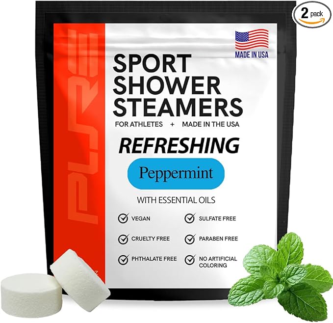 Pure Refreshing Sport Shower Steamers - Peppermint, Made in USA with Natural Minty and Eucalyptus Essential Oil, Mother’s Day Gifts for Runners, Muscle Recovery, Self Care, Relaxation