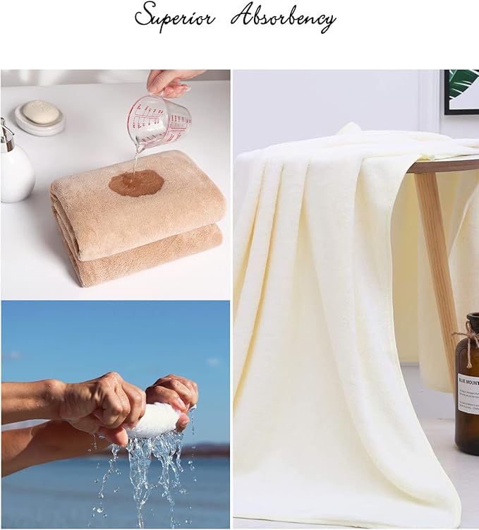 Lumimi Towels 4 Pack Soft Microfiber Bath Towel Set Salon Gym Yoga Travel Very Absorbent Light Quick Dry and Durable, 55" L x 27" W, 4 Piece Beige