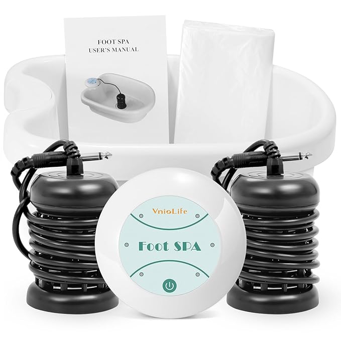 WL VnioLife Ionic Foot Bath Detox Machine with Bag, Portable Detox Foot Spa System, Ion Cleanse Detox Set for Home Beauty Salon Spa Use with Replacement Arrays, 100 Liners