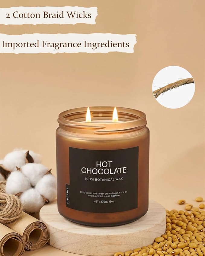 Hot Chocolate Home Scented Candles, 13oz Organic Soy Wax, 76-Hour Clean Burning, Natural Candles Non Toxic, Rich & Cocoa Gourmand Scent for Relaxation, Aromatherapy Housewarming Candle for Men Women