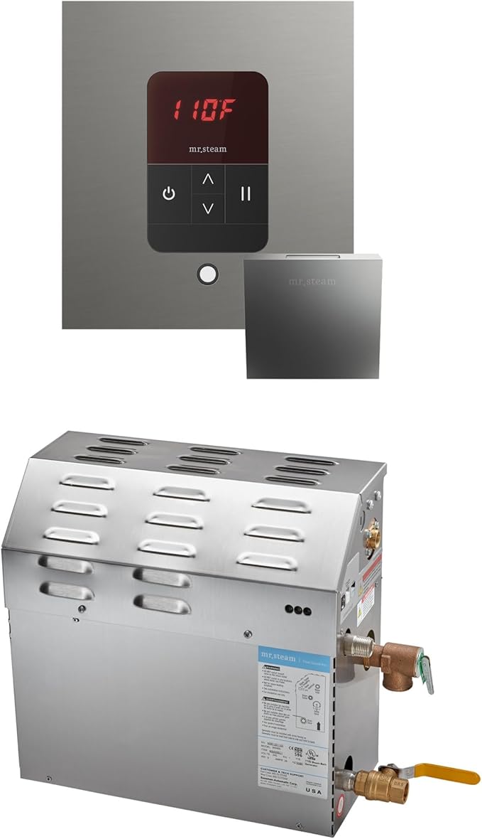 Mr Steam MS 5kW (5000W) Steam Shower Generator Package w/square iTempo Control in Satin Steel