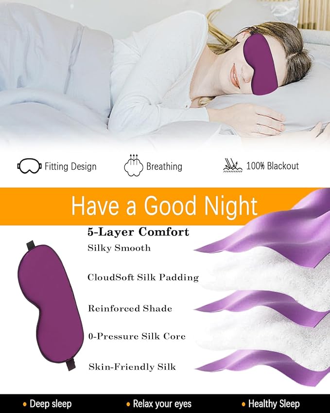 Silk Sleep Mask for Women Man, Thicken Eye Mask for Sleeping, Breathable Eye Covers for Sleeping, Soft Eyesahde, Reduces Puffy Blindfold