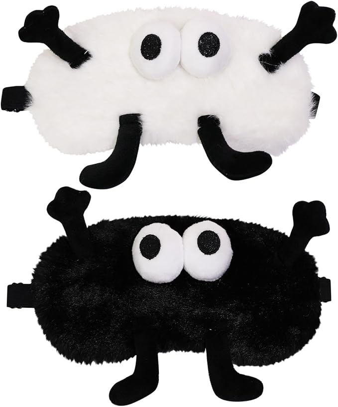 PERFECTSIGHT Sleep Eye Masks, Cute Sleep Eye Cover Lightweight Adjustable Eyeshade Mask Cover for Women Men Sleep Travel Nap, White+Black