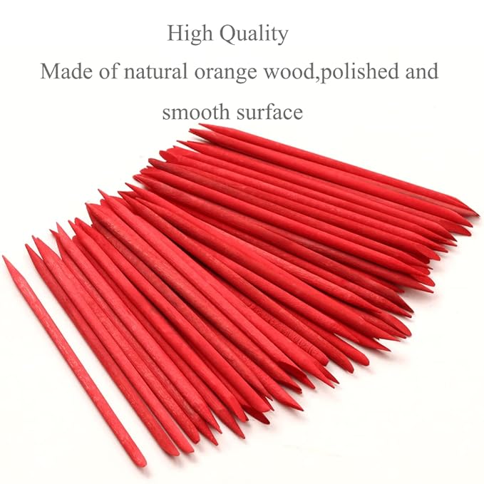 100 Pcs Orange Wood Nail Sticks Double Sided Multi Functional Cuticle Pusher Manicure Pedicure Tool for Manicure Pedicure Red