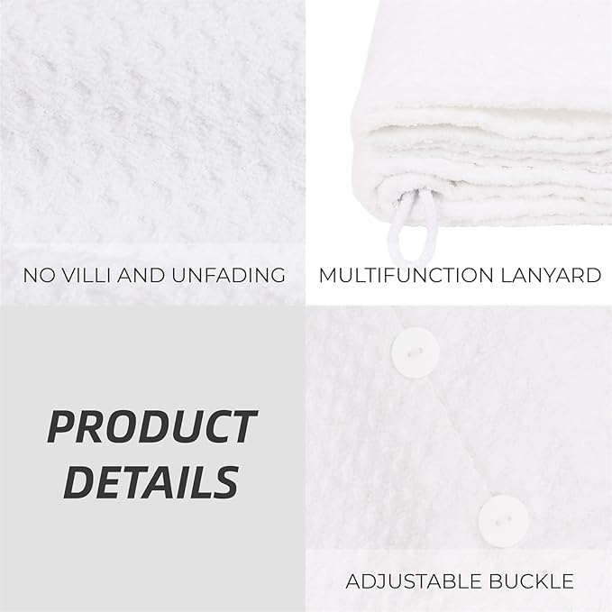 MaopaoBeauty Hair Towel Wrap for Women Long&Thick Hairs Head Wrap 1Pack Super Absorbent Hair Drying White Waffle Bath Towels for Curly Quick Dry Hair Drying Towels with Button