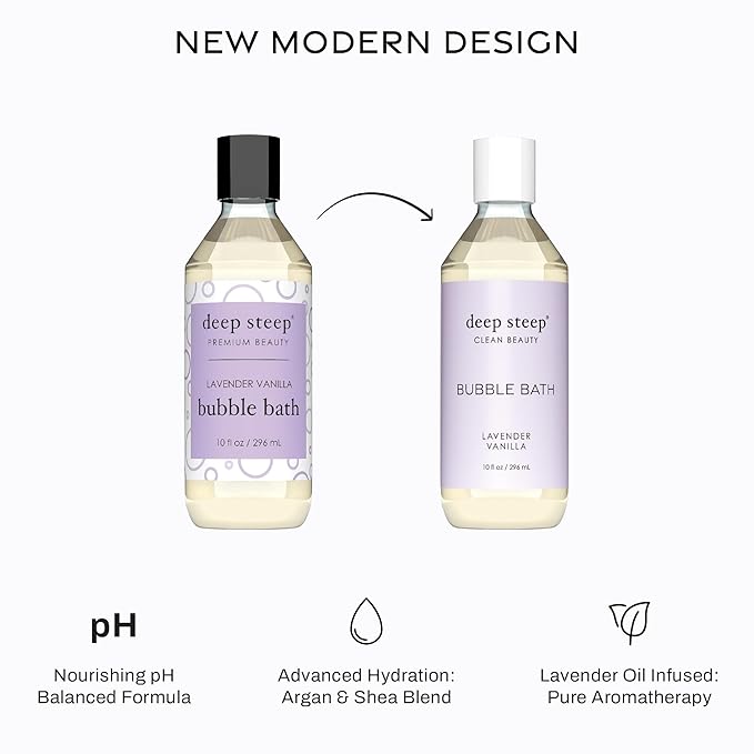 Deep Steep Bubble Bath, Lavender Vanilla, 10 oz – Soothing Soak with Shea Butter, Argan Oil, Aloe Vera & Coconut Oil – Vegan, Sulfate-Free, PH-Balanced Clean Beauty